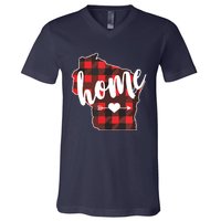 Buffalo Plaid Heart Minnesota Home State Lumberjack VNeck V-Neck T-Shirt