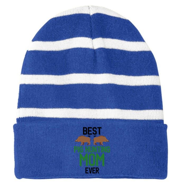 Best Pig Hunting Mom Ever Boar Hunter Mom Gift Striped Beanie with Solid Band