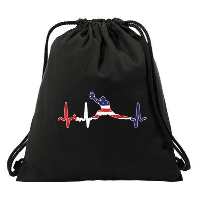 Baseball Player Heartbeat Baseball First Baseman Flag Drawstring Bag