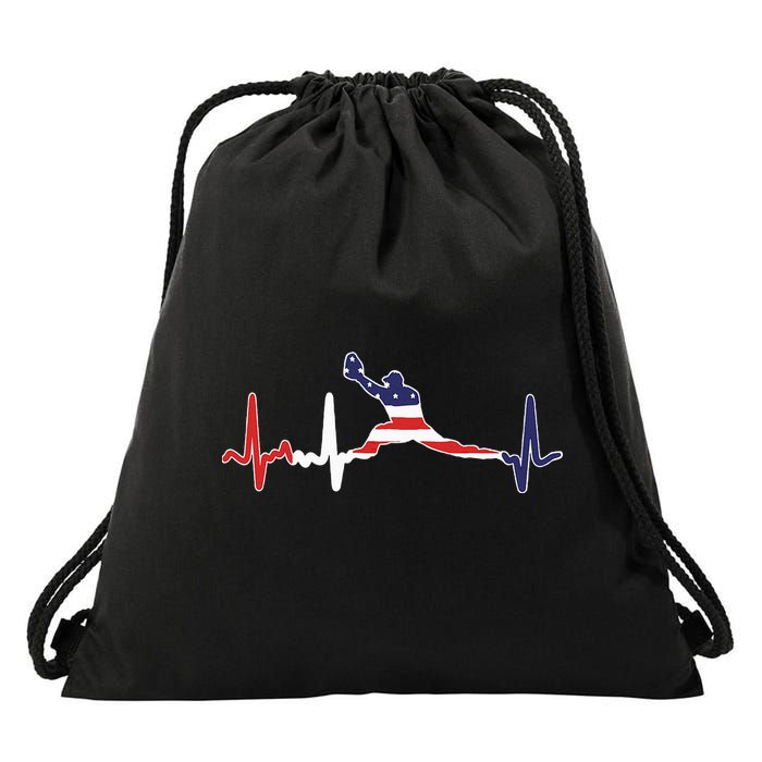 Baseball Player Heartbeat Baseball First Baseman Flag Drawstring Bag