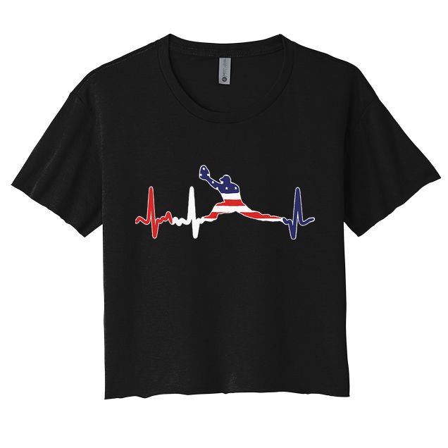 Baseball Player Heartbeat Baseball First Baseman Flag Women's Crop Top Tee