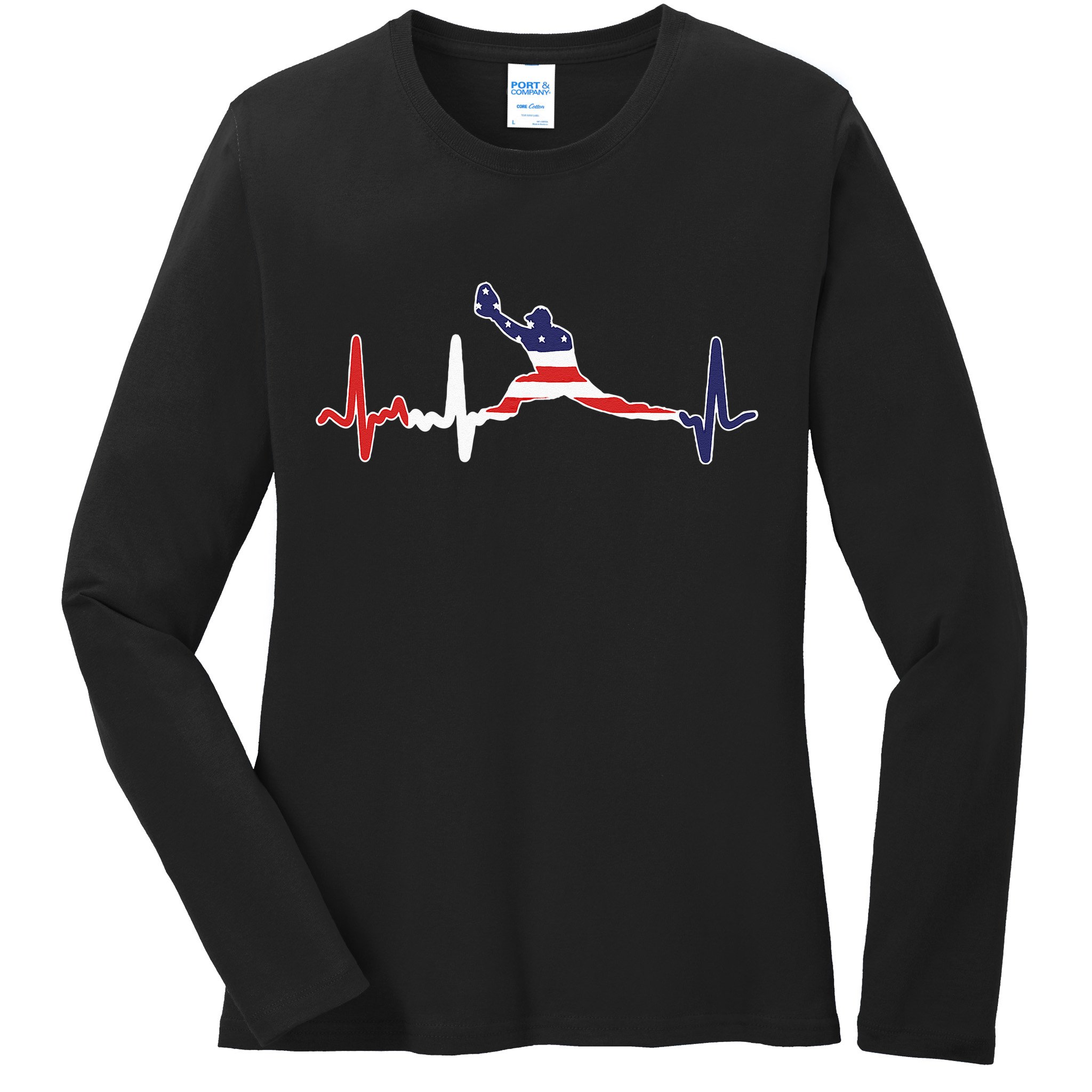 Baseball Player Heartbeat Baseball First Baseman Flag Ladies Long Sleeve Shirt