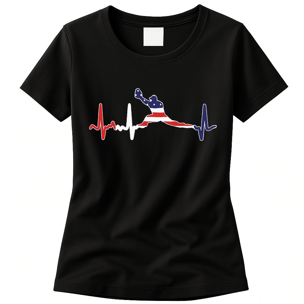 Baseball Player Heartbeat Baseball First Baseman Flag Womens T-Shirt