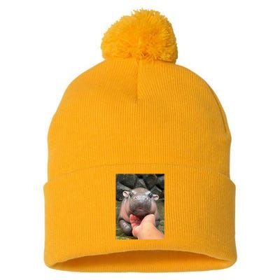 Baby Pygmy Hippo Moo Deng Pom Pom 12in Knit Beanie