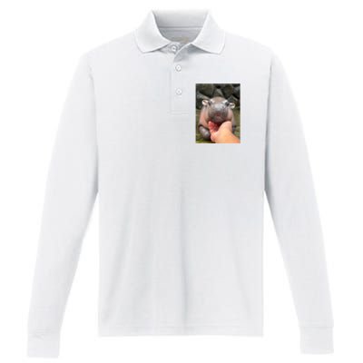 Baby Pygmy Hippo Moo Deng Performance Long Sleeve Polo