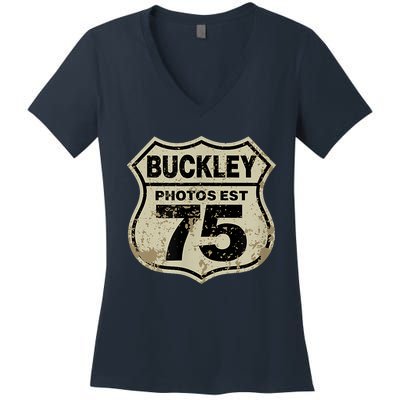 Buckley Photos Highway Sign Women's V-Neck T-Shirt