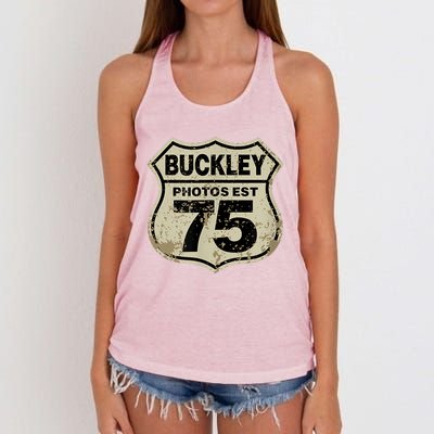 Buckley Photos Highway Sign Women's Knotted Racerback Tank