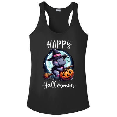 Baby Pygmy Hippo Ride Witch Broom Funny Halloween Hippos Ladies PosiCharge Competitor Racerback Tank