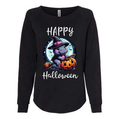 Baby Pygmy Hippo Ride Witch Broom Funny Halloween Hippos Womens California Wash Sweatshirt