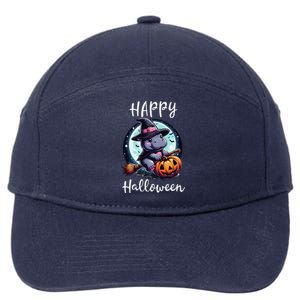 Baby Pygmy Hippo Ride Witch Broom Funny Halloween Hippos 7-Panel Snapback Hat