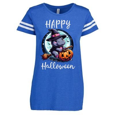 Baby Pygmy Hippo Ride Witch Broom Funny Halloween Hippos Enza Ladies Jersey Football T-Shirt