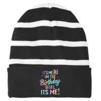 Birthday Party Hi Its Me Im The Birthday Striped Beanie with Solid Band