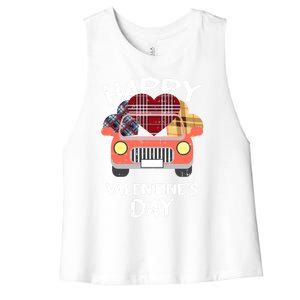 Buffalo Plaid Heart Valentines Day Funny Gift For Her Funny Gift Women's Racerback Cropped Tank