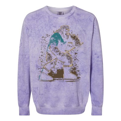 Bigfoot Playing Hockey Colorblast Crewneck Sweatshirt