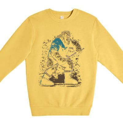 Bigfoot Playing Hockey Premium Crewneck Sweatshirt