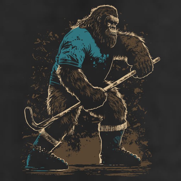 Bigfoot Playing Hockey 7 Panel Mesh Trucker Snapback Hat