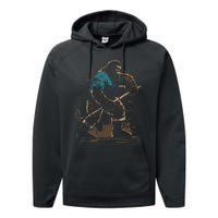 Bigfoot Playing Hockey Performance Fleece Hoodie