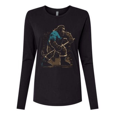 Bigfoot Playing Hockey Womens Cotton Relaxed Long Sleeve T-Shirt