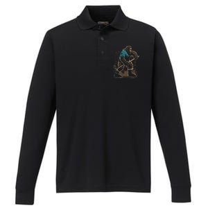 Bigfoot Playing Hockey Performance Long Sleeve Polo