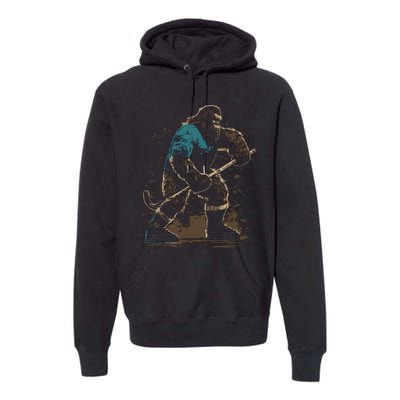 Bigfoot Playing Hockey Premium Hoodie