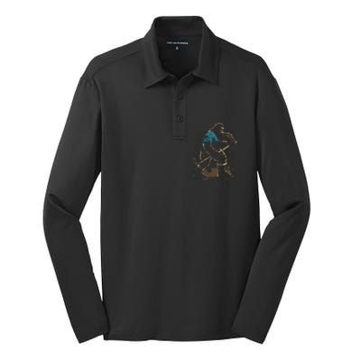 Bigfoot Playing Hockey Silk Touch Performance Long Sleeve Polo