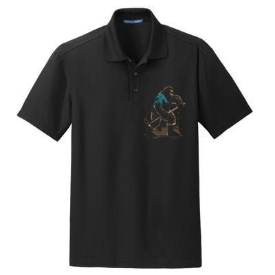 Bigfoot Playing Hockey Dry Zone Grid Polo