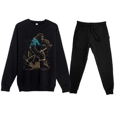 Bigfoot Playing Hockey Premium Crewneck Sweatsuit Set