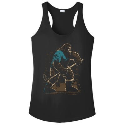 Bigfoot Playing Hockey Ladies PosiCharge Competitor Racerback Tank