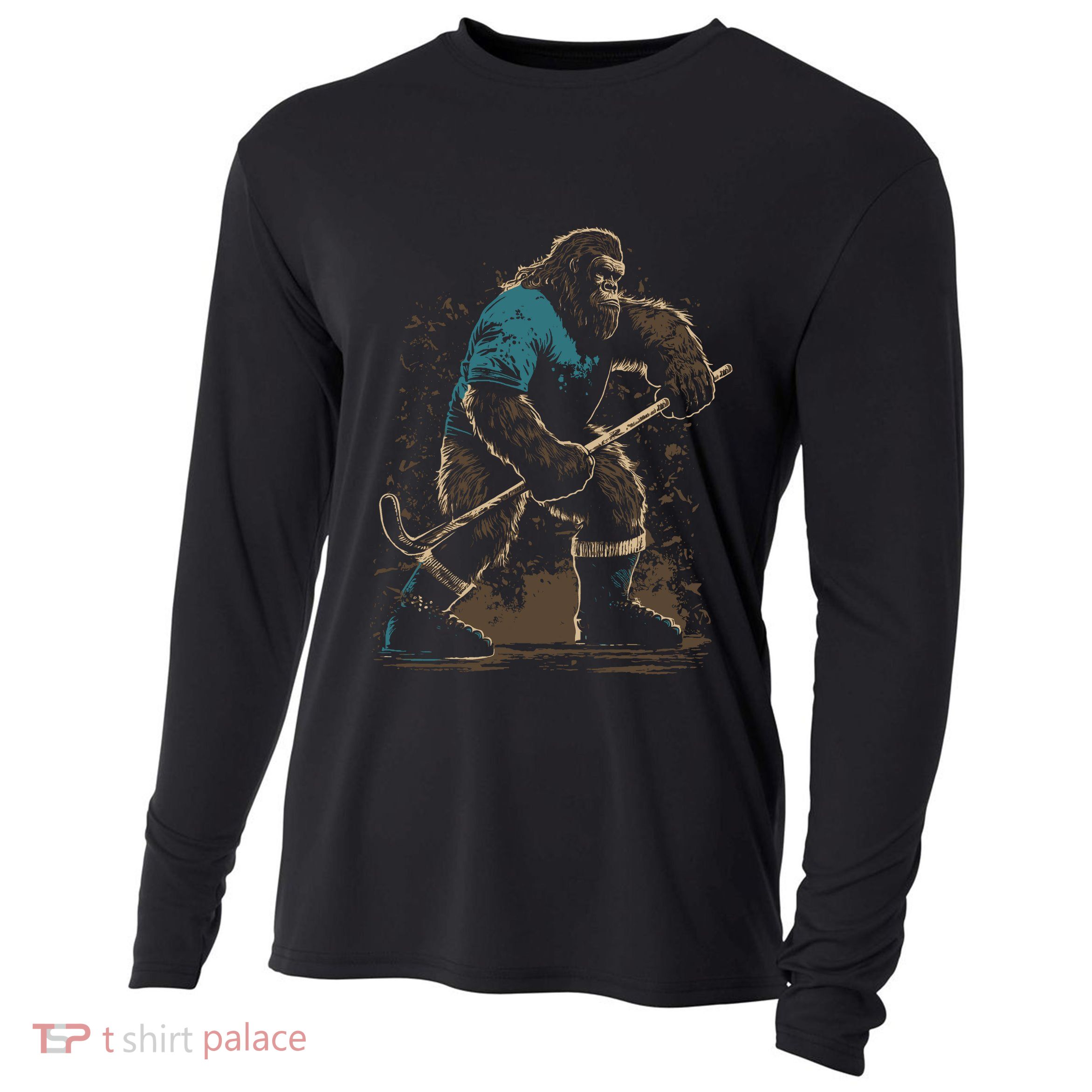 Bigfoot Playing Hockey Cooling Performance Long Sleeve Crew