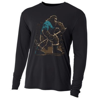 Bigfoot Playing Hockey Cooling Performance Long Sleeve Crew