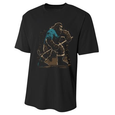 Bigfoot Playing Hockey Performance Sprint T-Shirt