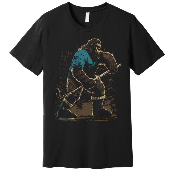 Bigfoot Playing Hockey Premium T-Shirt