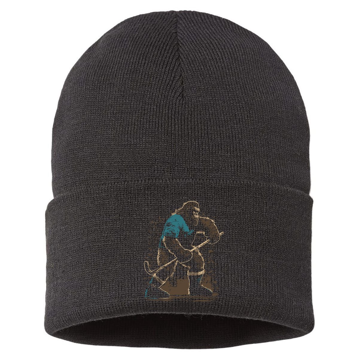 Bigfoot Playing Hockey Sustainable Knit Beanie