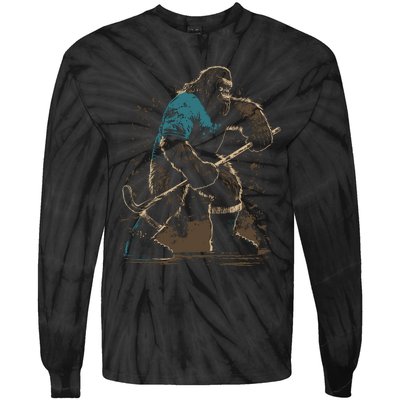 Bigfoot Playing Hockey Tie-Dye Long Sleeve Shirt