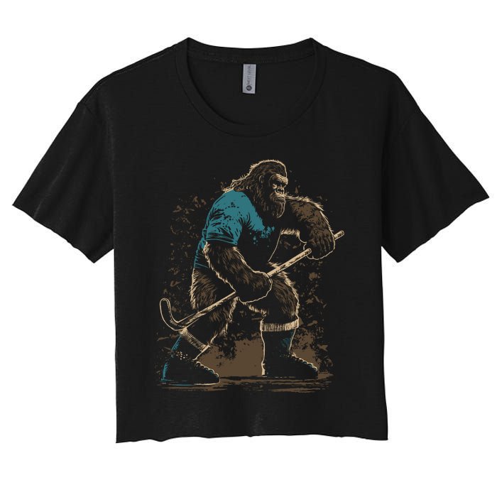 Bigfoot Playing Hockey Women's Crop Top Tee