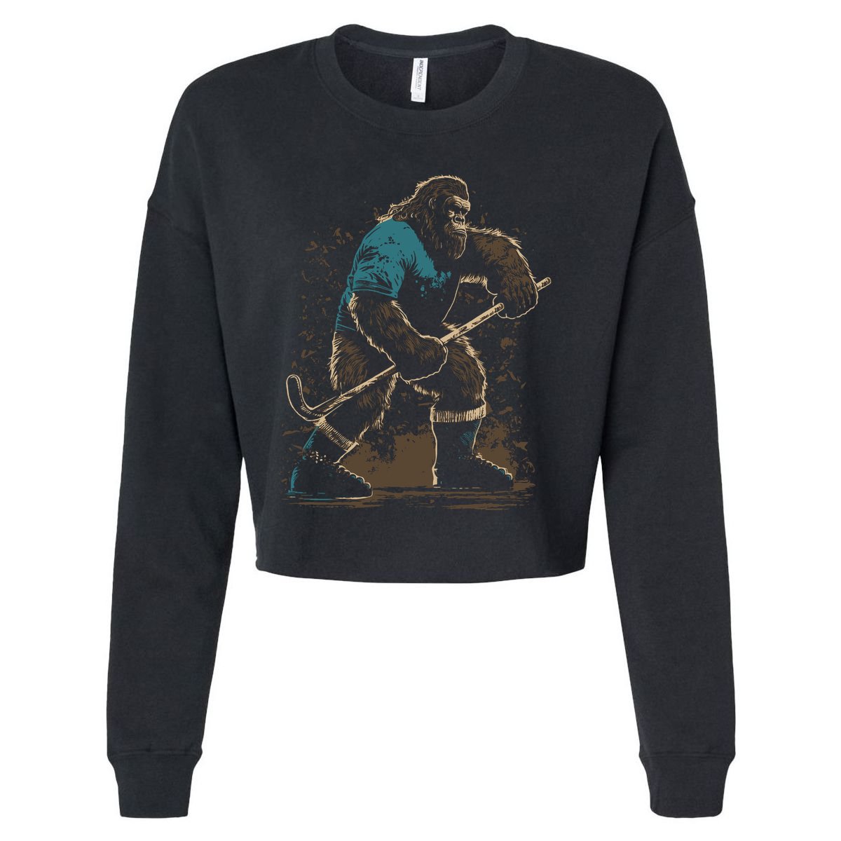 Bigfoot Playing Hockey Cropped Pullover Crew