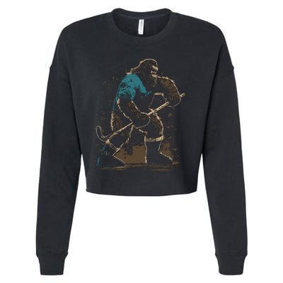 Bigfoot Playing Hockey Cropped Pullover Crew