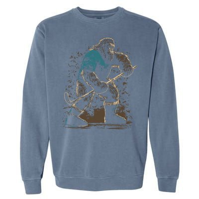 Bigfoot Playing Hockey Garment-Dyed Sweatshirt