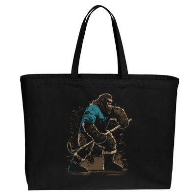 Bigfoot Playing Hockey Cotton Canvas Jumbo Tote