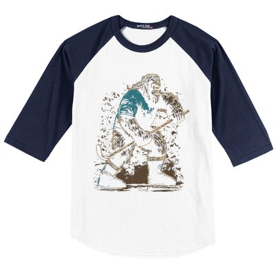 Bigfoot Playing Hockey Baseball Sleeve Shirt