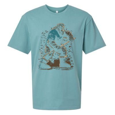 Bigfoot Playing Hockey Sueded Cloud Jersey T-Shirt