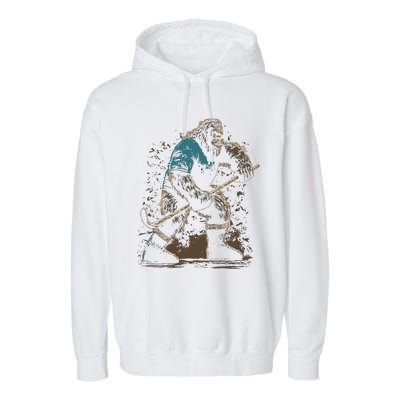 Bigfoot Playing Hockey Garment-Dyed Fleece Hoodie