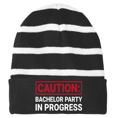 Bachelor Party In Progress Stag Groomsmen Getaway Wedding Striped Beanie with Solid Band