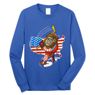 Bigfoot Playing Ice Hockey Cute 4Th Of July Funny Usa Gift Meaningful Gift Long Sleeve Shirt