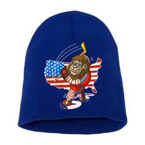 Bigfoot Playing Ice Hockey Cute 4Th Of July Funny Usa Gift Meaningful Gift Short Acrylic Beanie