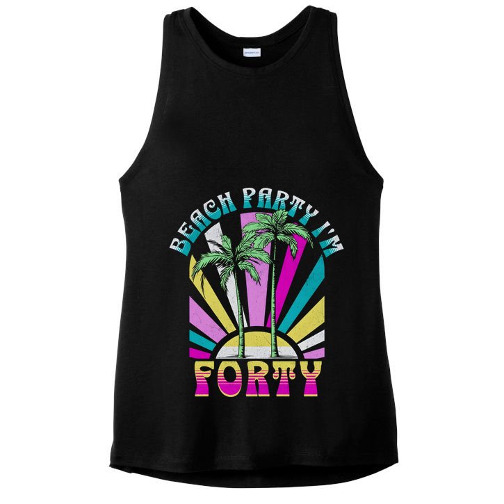 Beach Party I’M Forty Retro Sun Beach Ladies PosiCharge Tri-Blend Wicking Tank