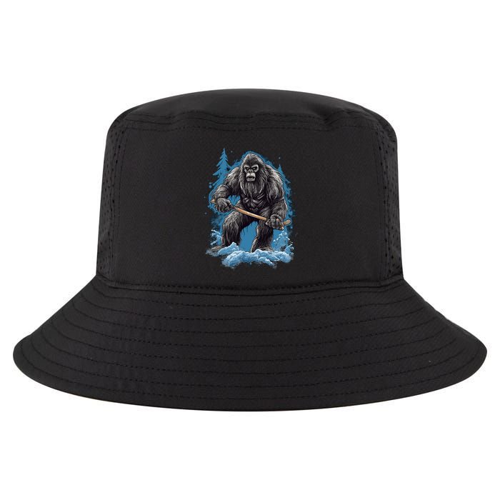 Bigfoot Playing Ice Hockey Funny Sasquatch Hockey Stick Funny Gift Cool Comfort Performance Bucket Hat