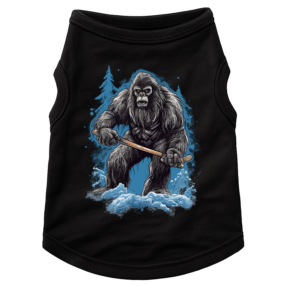 Bigfoot Playing Ice Hockey Funny Sasquatch Hockey Stick Funny Gift Doggie Tank