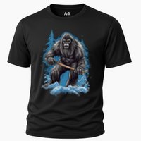 Bigfoot Playing Ice Hockey Funny Sasquatch Hockey Stick Funny Gift Cooling Performance Crew T-Shirt