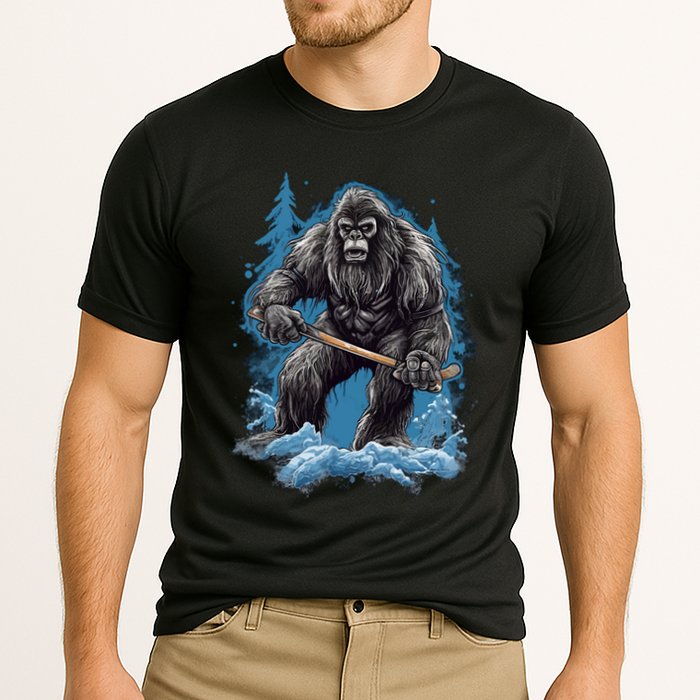 Bigfoot Playing Ice Hockey Funny Sasquatch Hockey Stick Funny Gift Cooling Performance Crew T-Shirt